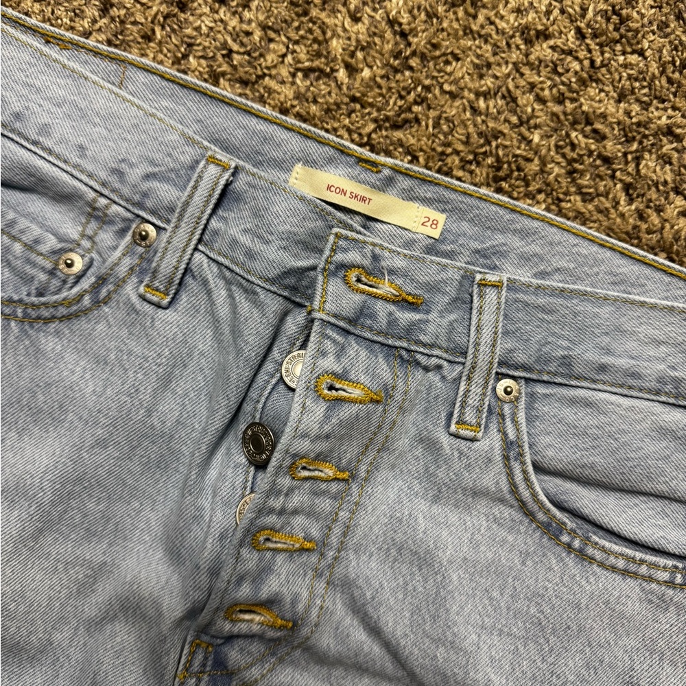 Light Blue Icon Skirt with Button Details